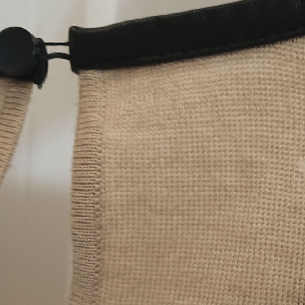 Ann Taylor Merino Wool Sweater with Faux Leather Black Trim in  Camel - Picture 7 of 11